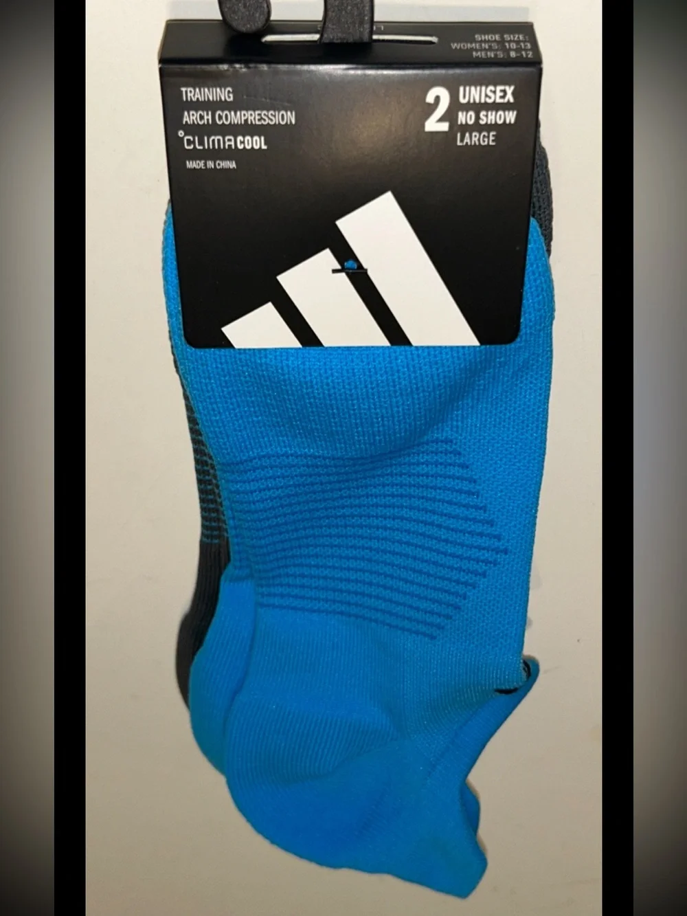 Adidas Training No Show Socks 2 Pair Men 8-12 W 10-13 Blue Gray wBlack Logo NEW